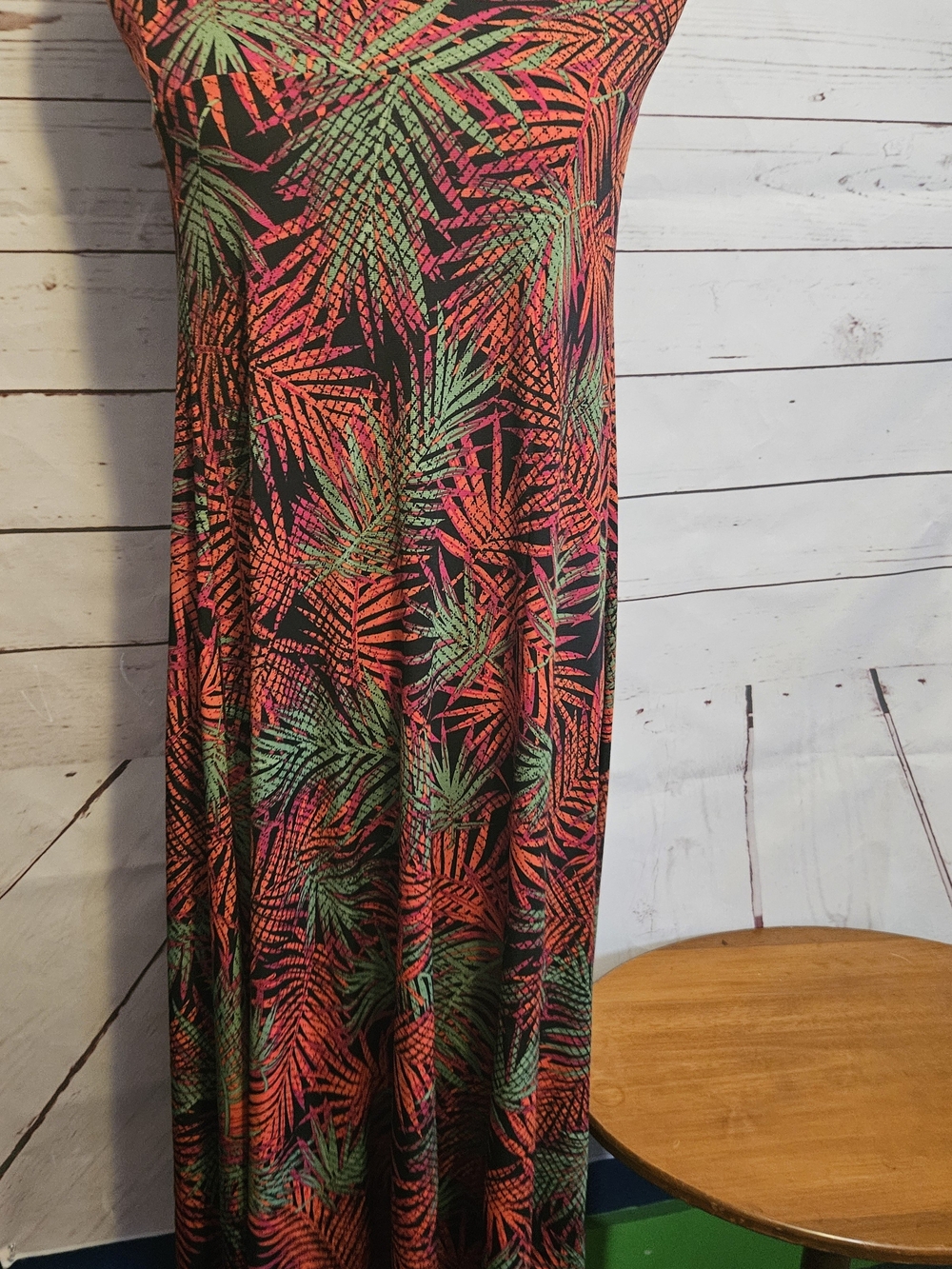 LuLaRoe Maxi Skirt in Black with Neon Coral & Green Palm Print